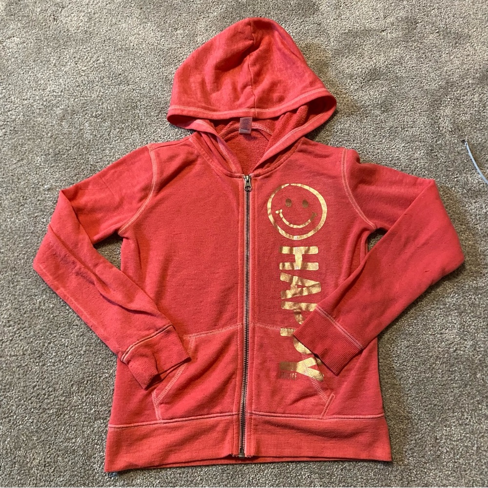 Girl’s Lightweight “HAPPY” Hoodie in Pink